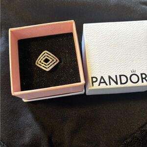 Pandora Silver Geometric Square Ring - White Crystal Detail Size 7 EUC